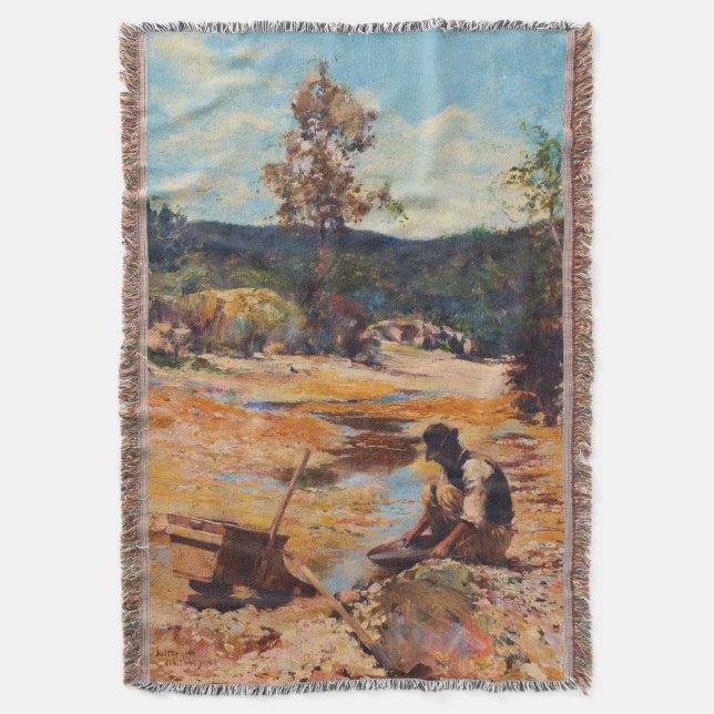 Walter Withers Panning for Gold 1893 Australia Throw Blanket (Front Vertical)