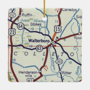 Waltersboro South Carolina Map Ceramic Ornament