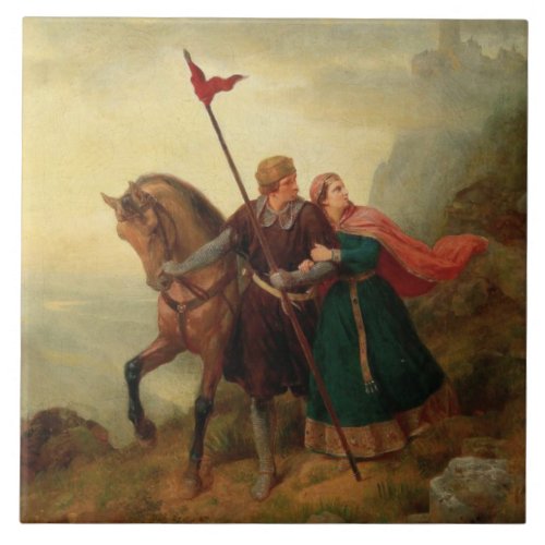 Walther and Hildegund Fleeing with their Horse Ceramic Tile