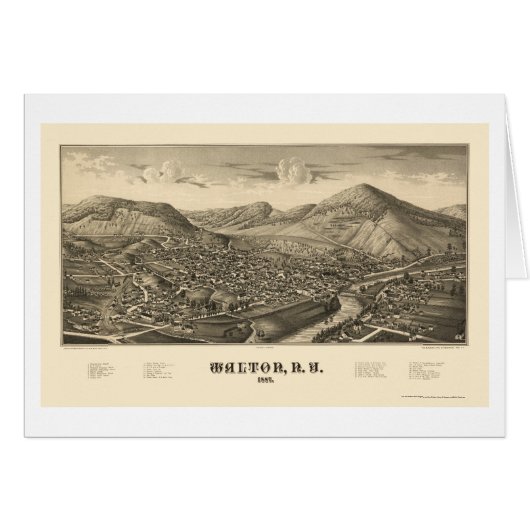Walton, NY Panoramic Map - 1887 Cards (Front Horizontal)