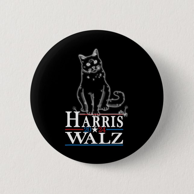 Waltz 2024 Election Funny Cat Kamala Harris Tim WA Button (Front)