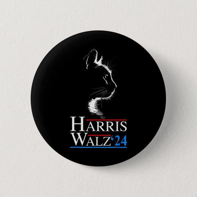 Waltz 2024 Election Funny Cat Kamala Harris Tim WA Button (Front)