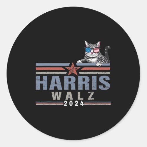 Waltz 24 For President Patriotic Kamala Funny Cat  Classic Round Sticker