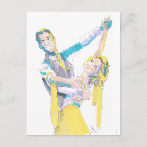 Waltz Ballroom Dancers Drawing Postcard
