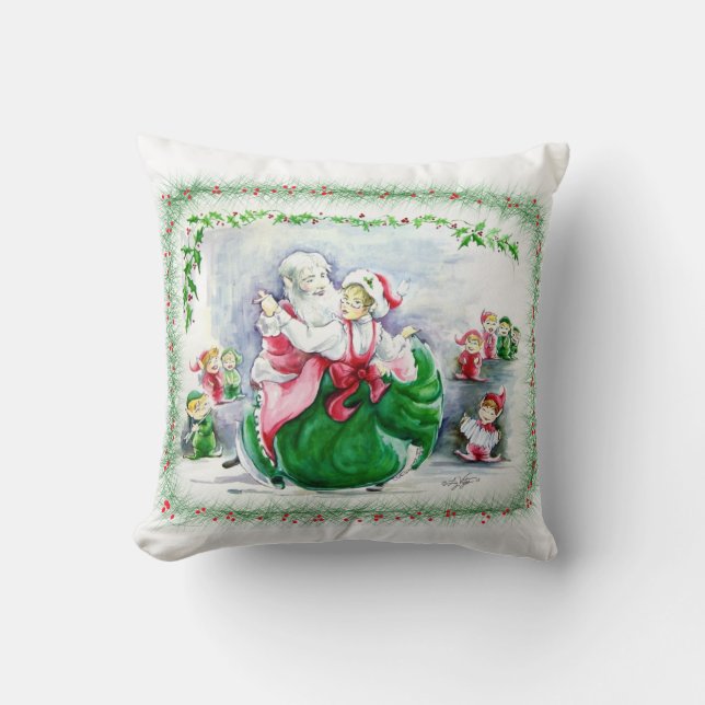 Waltzing Santa & Mrs. Claus Pillow (Front)
