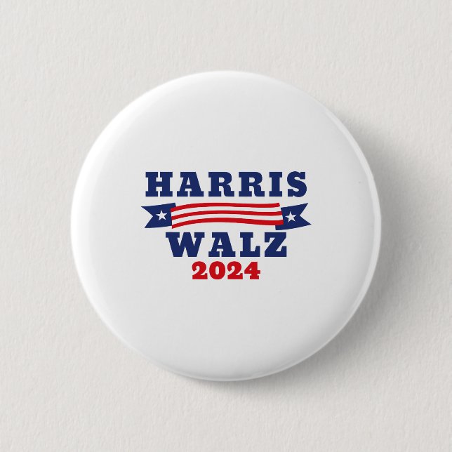 Walz 2024 American Flag Kamala Harris Tim Waltz 20 Button (Front)