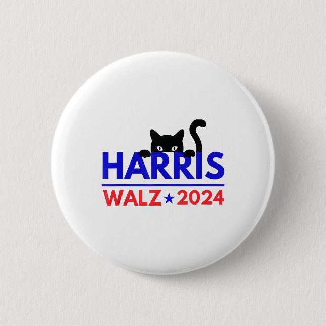 Walz 2024 Funny Cat Election Kamala Harris Tim Wal Button (Front)