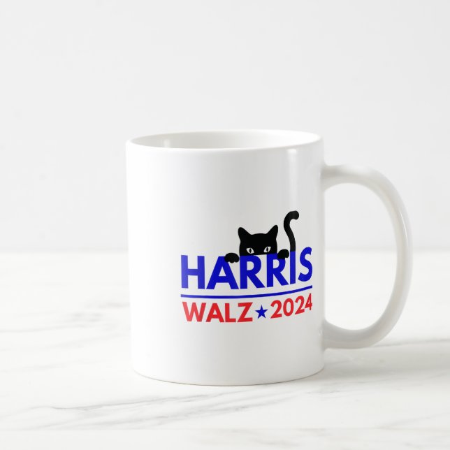 Walz 2024 Funny Cat Election Kamala Harris Tim Wal Coffee Mug (Right)