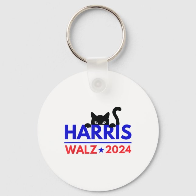 Walz 2024 Funny Cat Election Kamala Harris Tim Wal Keychain (Front)