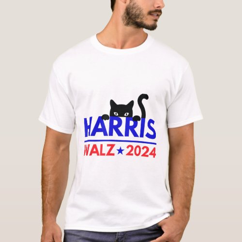 Walz 2024 Funny Cat Election Kamala Harris Tim Wal T_Shirt