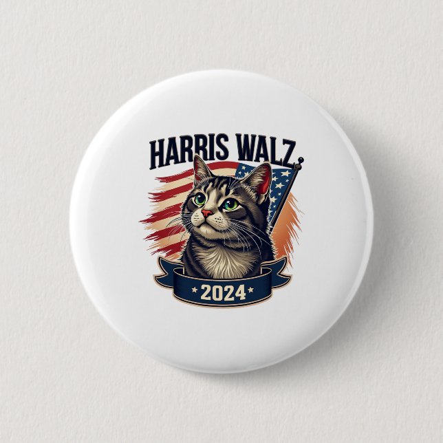 Walz 2024 Funny Cat Kamala Harris Tim Walz Waltz  Button (Front)