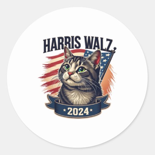 Walz 2024 Funny Cat Kamala Harris Tim Walz Waltz  Classic Round Sticker