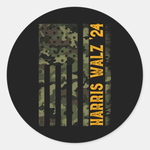 Walz 2024 Presidential Election Kamala Camo Flag  Classic Round Sticker