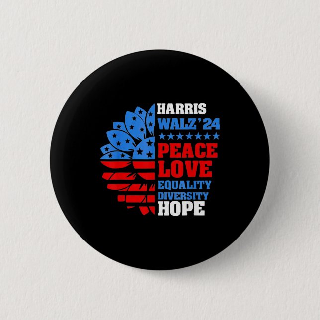 Walz Peace Love Equality Hope Diversity  Button (Front)