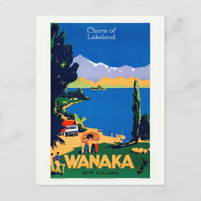 Wanaka New Zealand Vintage Poster 1930s Postcard (Front)
