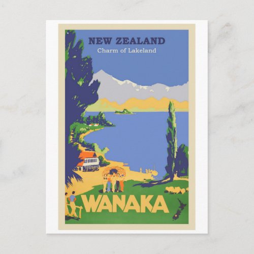 Wanaka New Zealand Vintage Travel Poster Postcard