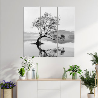 Wanaka Tree Black and White Landscape Triptych
