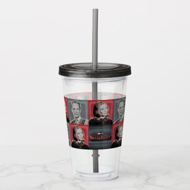 Wanda and Vision Retro Checker Pattern Acrylic Tumbler (Front)