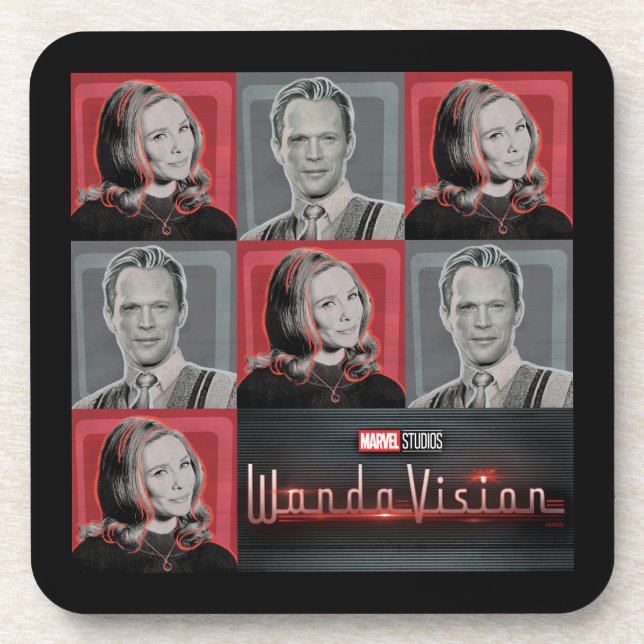 Wanda and Vision Retro Checker Pattern Beverage Coaster (Front)