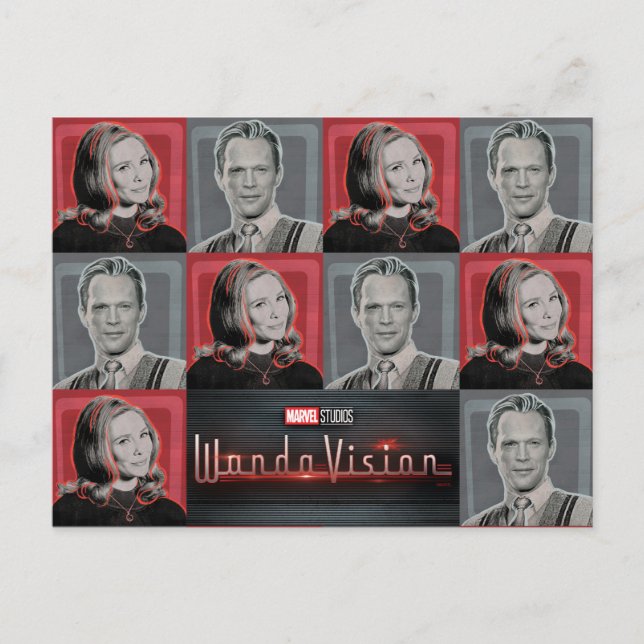 Wanda and Vision Retro Checker Pattern Postcard (Front)