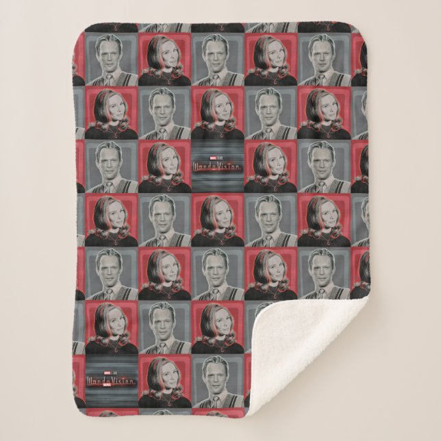 Wanda and Vision Retro Checker Pattern Sherpa Blanket (Front)