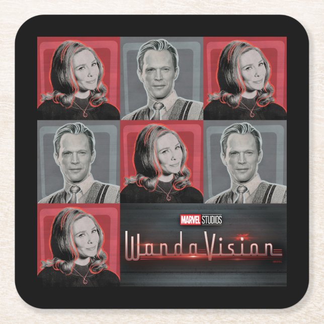 Wanda and Vision Retro Checker Pattern Square Paper Coaster (Front)