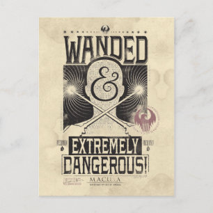 Wanded & Extremely Dangerous Wanted Poster - Black Postcard