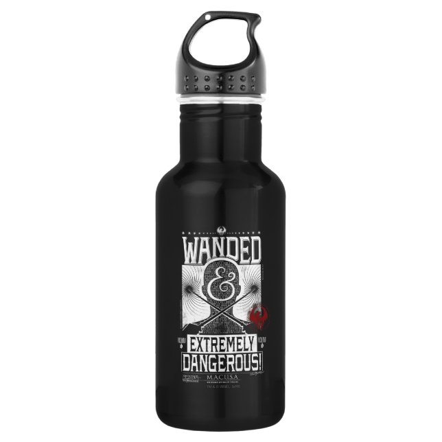 Wanded & Extremely Dangerous Wanted Poster - White Stainless Steel Water Bottle (Front)