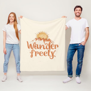 Wander Freely Nature Travel Hiking Quote Fleece Blanket
