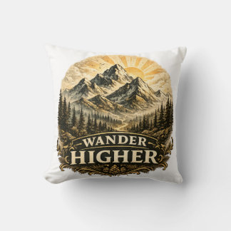 Wander Higher Mountain Adventure Vintage Throw Pillow