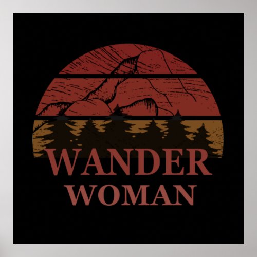 Wander hiking hike camping woman vintage poster