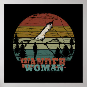 Wander hiking hike camping woman vintage poster