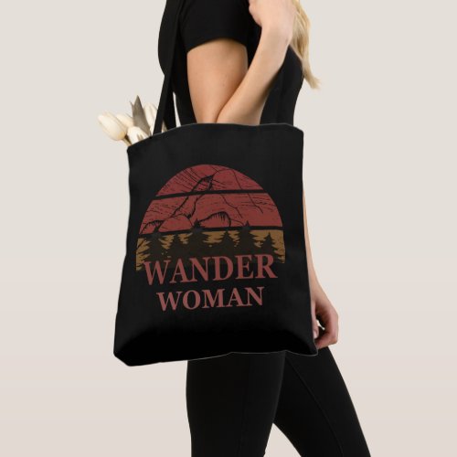 Wander hiking hike camping woman vintage tote bag