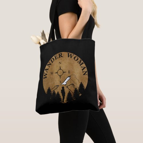 Wander hiking hike camping woman vintage tote bag