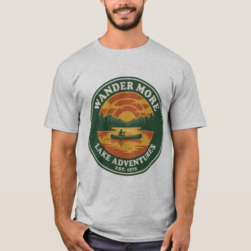 Wander More Lake Adventures Vintage Canoe Badge T-Shirt
