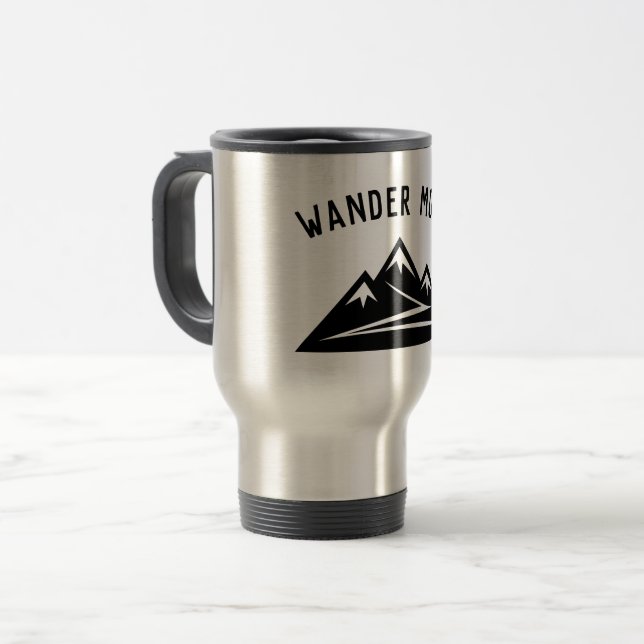 Wander More mountain peak travel to go coffee mug (Front Left)