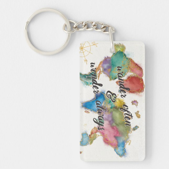 Wander Often, Wander Always Map With Quote Keychain (Front)