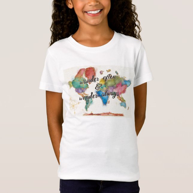 Wander Often, Wander Always Map With Quote T-Shirt (Front)