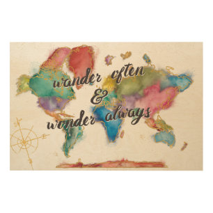 Wander Often, Wander Always Map With Quote Wood Wall Decor