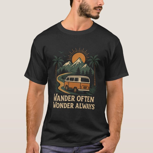 Wander Often Wonder Always – Retro Van tshirt (Front)