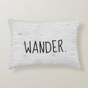 WANDER Text On Birch Tree Accent Pillow