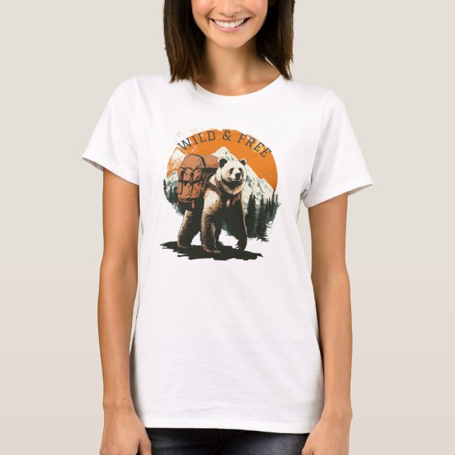 Wander Wild, Trek Free – Hiking Bear T-Shirt (Front)