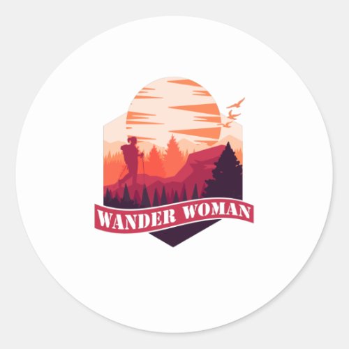 Wander Woman Hiking Adventure Mountains Classic Round Sticker