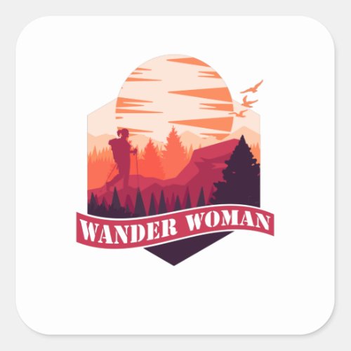 Wander Woman Hiking Adventure Mountains Square Sticker