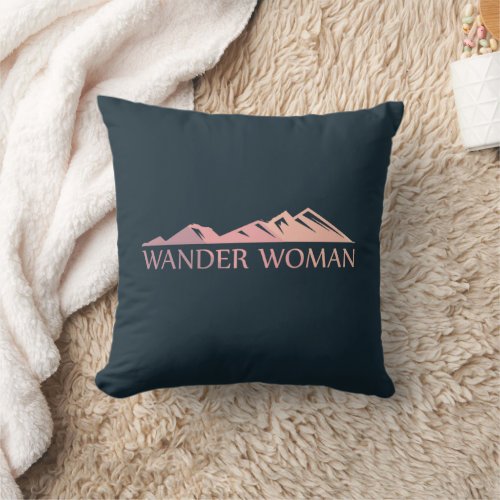 Wander woman hiking camping throw pillow