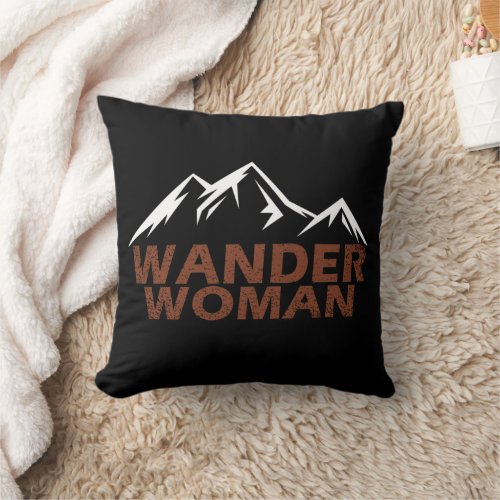 wander woman hiking camping throw pillow