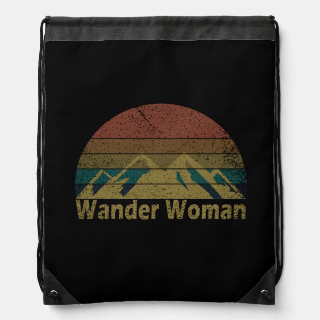 Wander woman hiking camping vintage drawstring bag (Front)