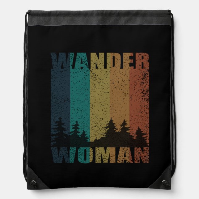 Wander woman hiking camping vintage drawstring bag (Front)