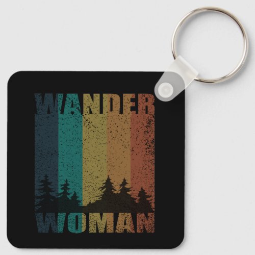 Wander woman hiking camping vintage keychain