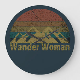 Wander woman hiking camping vintage large clock
